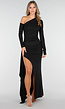 Zwarte One Shoulder Stretch Jurk