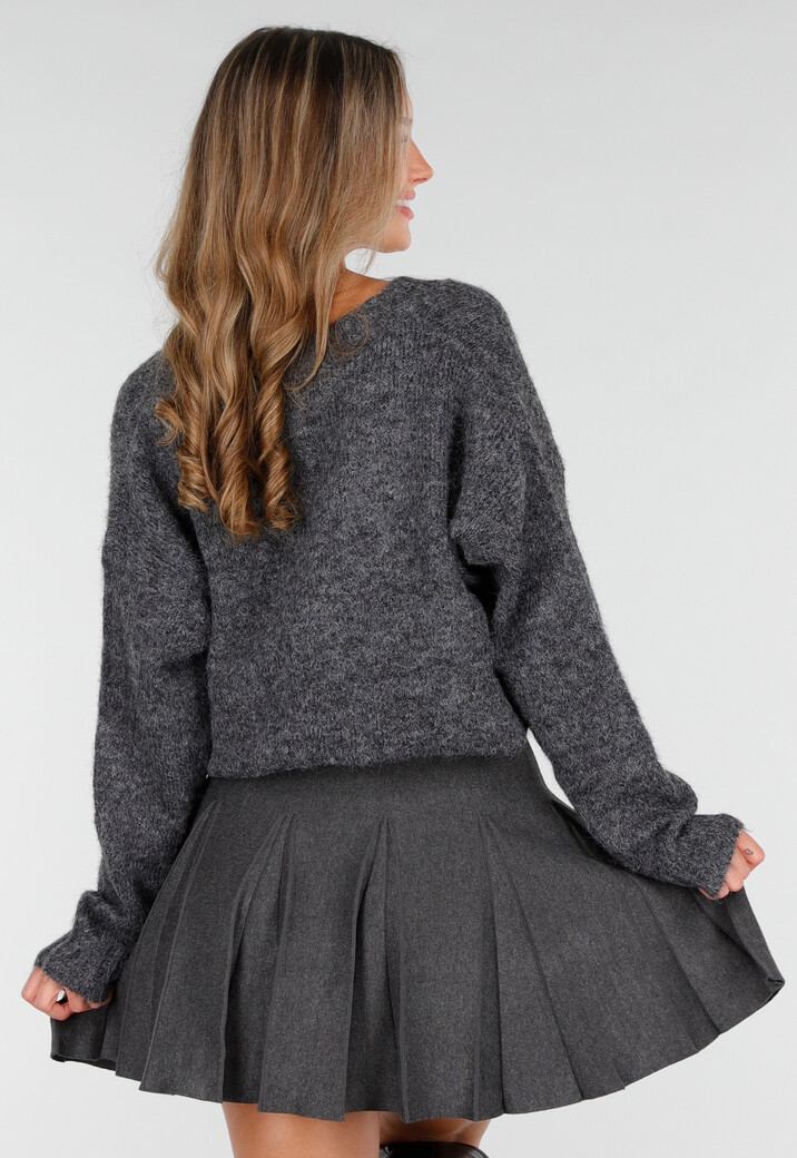 Donkergrijze Zachte Trui met V-Hals en Oversized Pasvorm