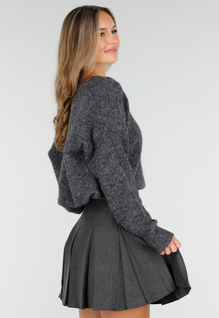 Donkergrijze Zachte Trui met V-Hals en Oversized Pasvorm