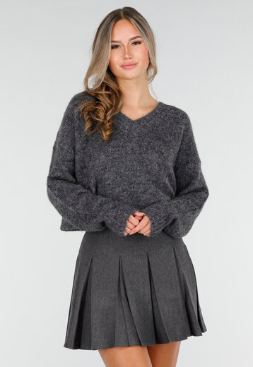 Donkergrijze Stretch Trui met V-Hals