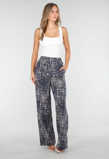 Wijde Donkerblauwe Print Broek