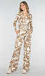 Beige-Witte Stretch Jumpsuit met Abstracte Print
