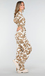 Beige-Witte Stretch Jumpsuit met Abstracte Print