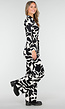 Zwart-Witte Stretch Jumpsuit met Print en Overslagtop