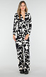 Zwart-Witte Stretch Jumpsuit met Print en Overslagtop