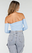 Blauwe Off Shoulder Top met Lange Mouwen en Stretchstof