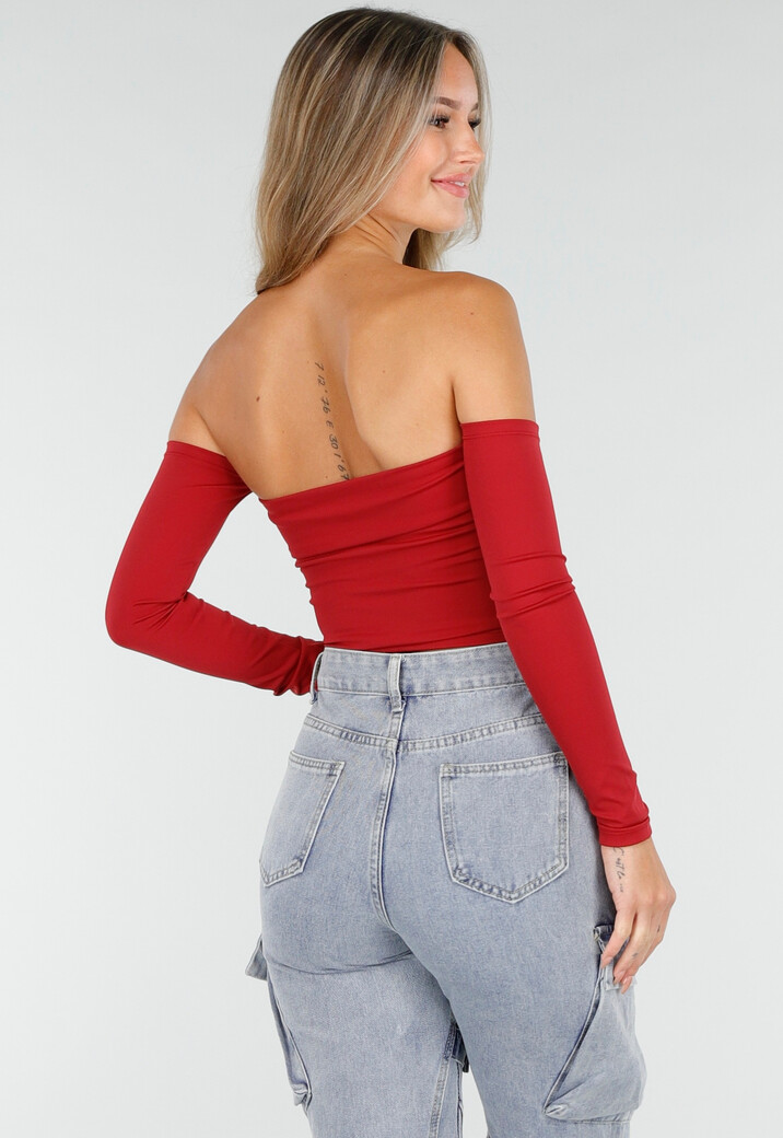 Off Shoulder Top met Lange Mouwen in Rood