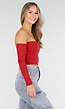 Off Shoulder Top met Lange Mouwen in Rood