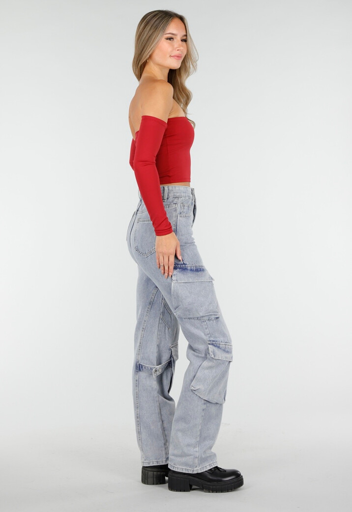 Off Shoulder Top met Lange Mouwen in Rood