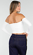 Witte Off Shoulder Top met Lange Mouwen en Stretchstof