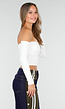 Witte Off Shoulder Top met Lange Mouwen en Stretchstof