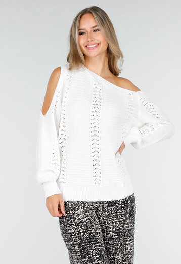 Witte Off Shoulder Stretch Trui