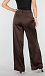 Donkerbruine Satijnlook Wide Leg Broek met Hoge Taille