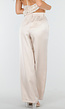 Champagnekleurige Satijnen Pantalon met Hoge Taille en Losse Pijpen
