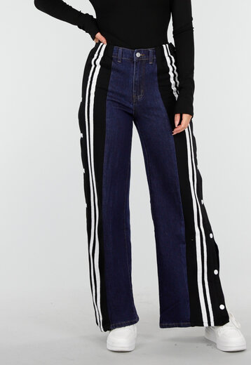 Wide Leg  Stretch Jeans met Zijkantstrepen