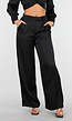 Zwarte Satijnlook Wide Leg Broek met Hoge Taille