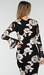 Zwarte Lange Jurk met Stretch en Beige Bloemenprint