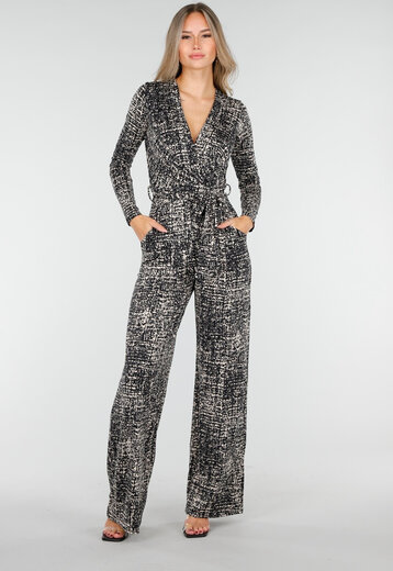 Jumpsuit Zwart Beige Print