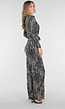 Zwart Beige Jumpsuit met Print en Ceintuur