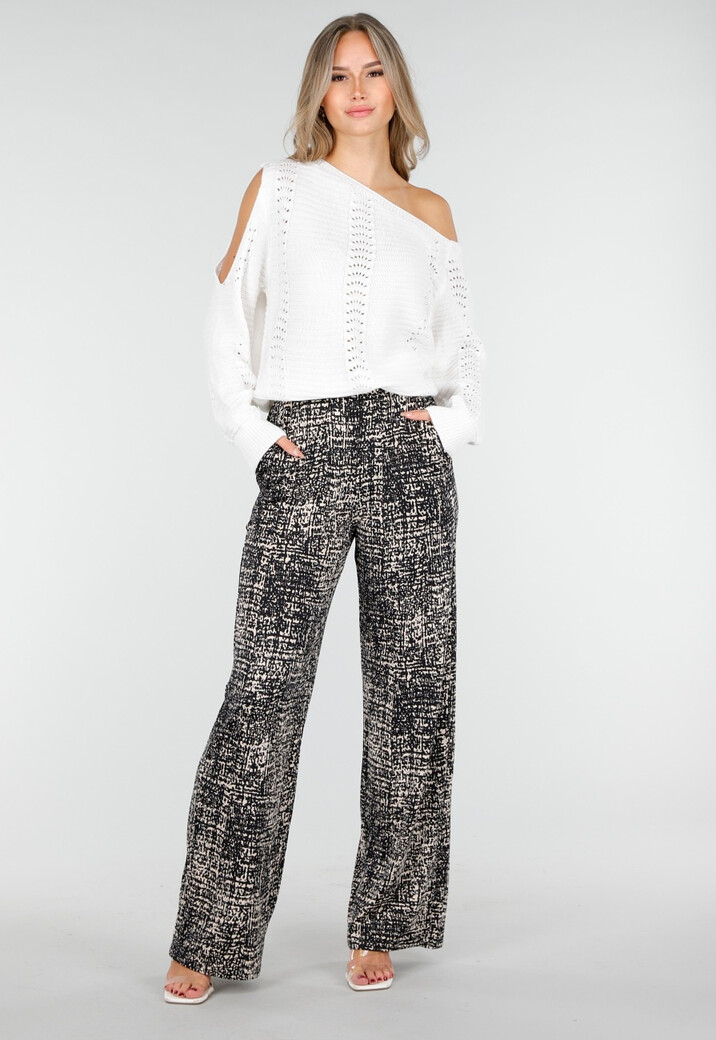 Zwarte Wijde Broek met Abstracte Print