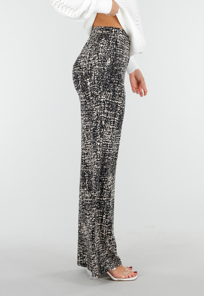 Zwarte Wijde Broek met Abstracte Print