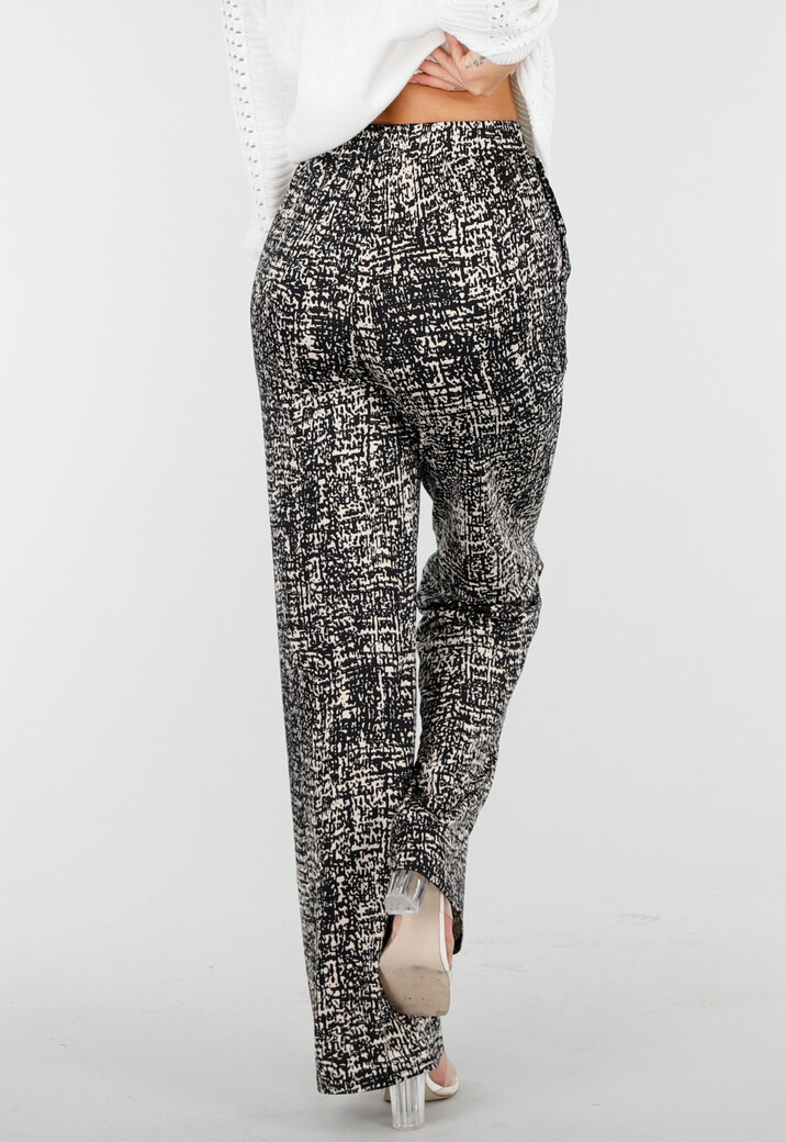 Zwarte Wijde Broek met Abstracte Print