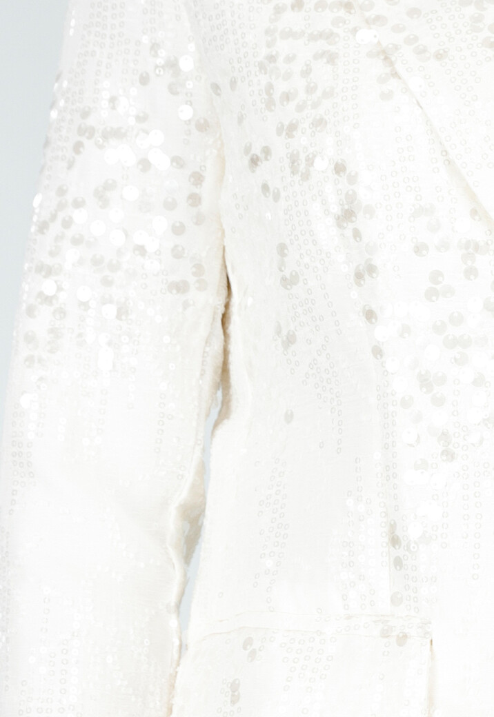 Witte Pailletten Set met Blazer en Rechte Broek