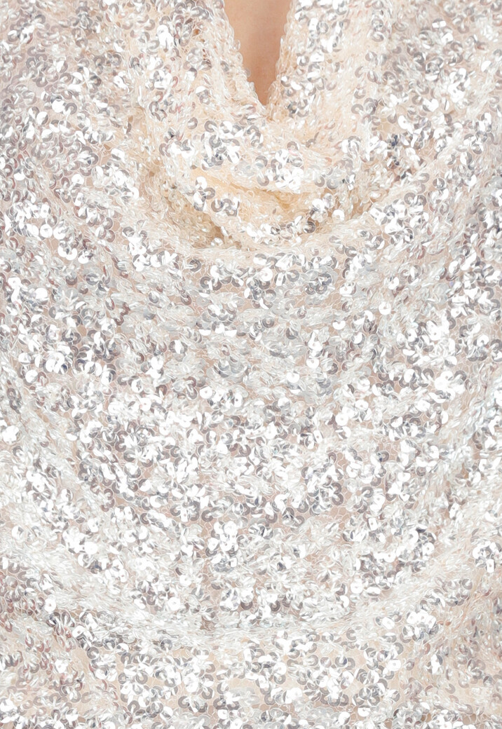 Champagne Pailletten Haltertop Met Watervalhals