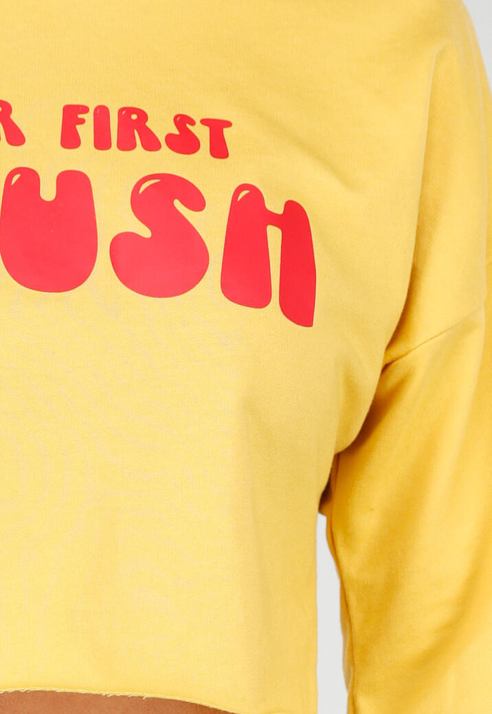 Gele Crop Top met Lange Mouwen