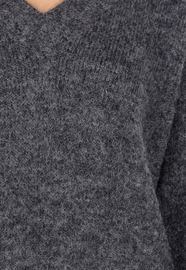 Donkergrijze Zachte Trui met V-Hals en Oversized Pasvorm