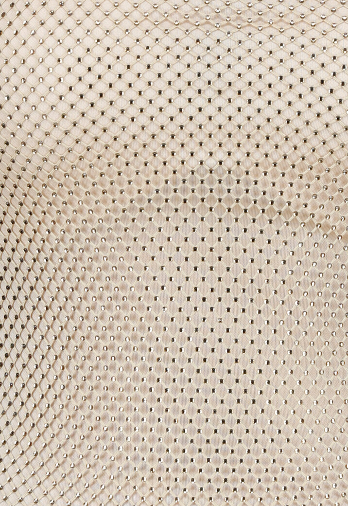 Nude Lange Glitter Jurk met Strass Steentjes en  Stretch