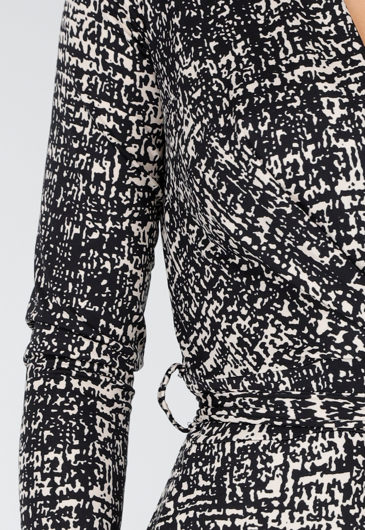 Zwart Beige Jumpsuit met Print en Ceintuur