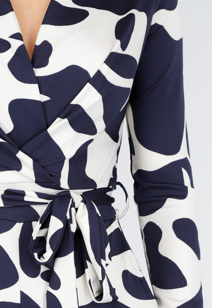 Donkerblauw-Witte Stretch Jumpsuit met Overslagtop