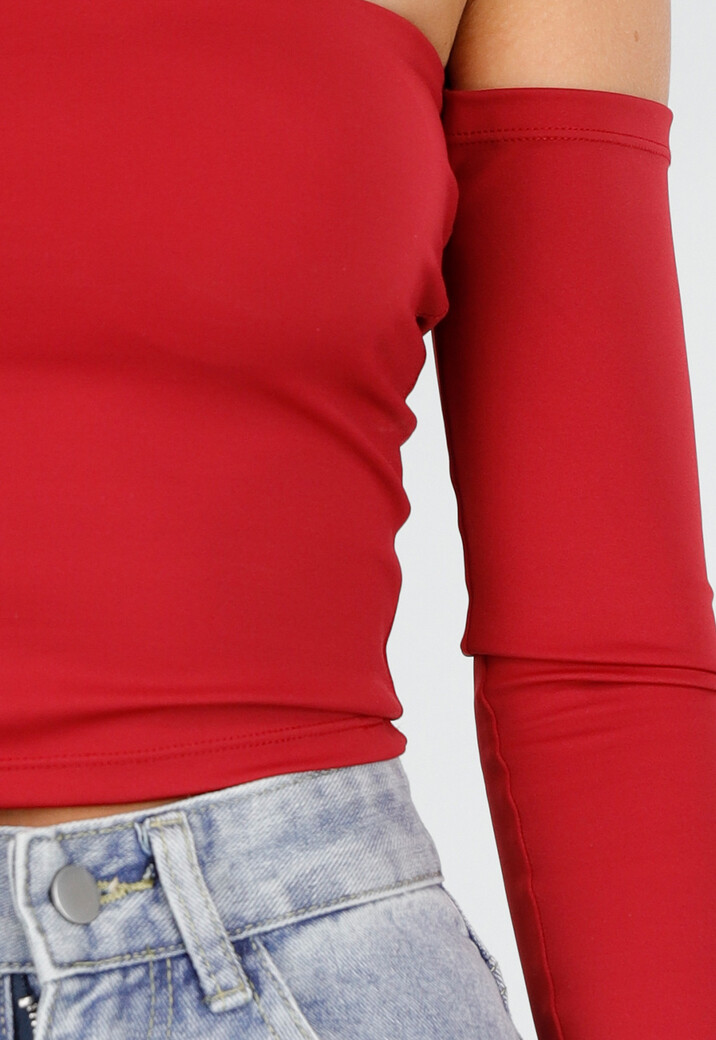 Off Shoulder Top met Lange Mouwen in Rood