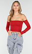 Off Shoulder Top met Lange Mouwen in Rood
