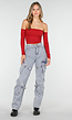 Off Shoulder Top met Lange Mouwen in Rood