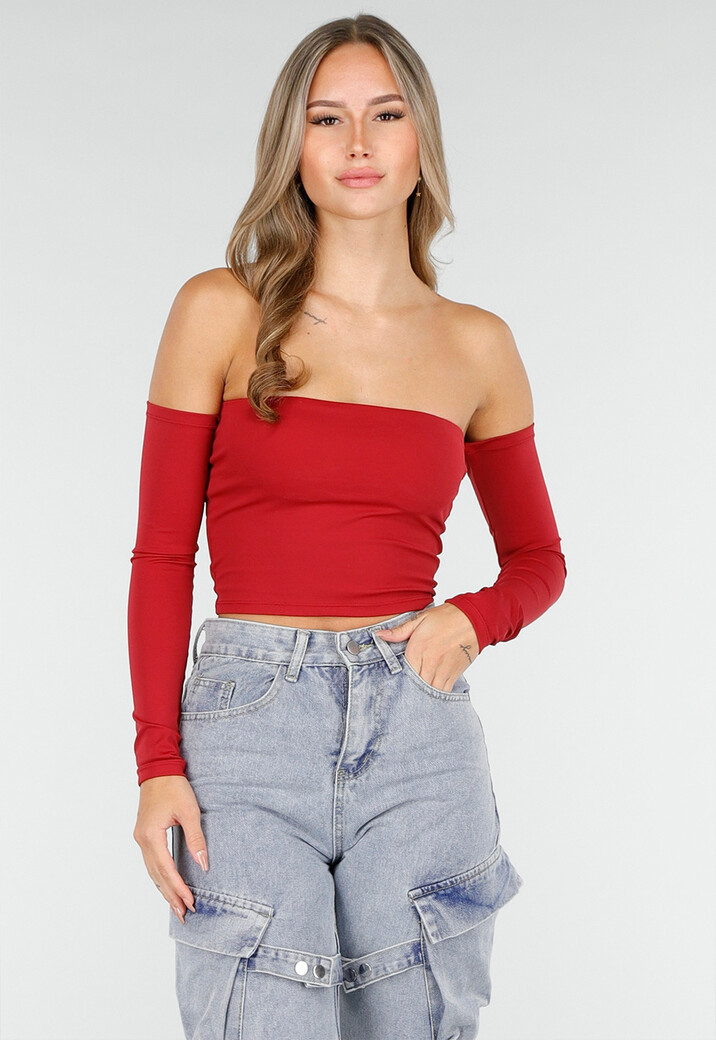 Off Shoulder Top met Lange Mouwen in Rood