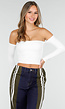 Witte Off Shoulder Top met Lange Mouwen en Stretchstof