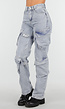 Lichtblauwe Cargo Jeans met Zakken, Lussen en Washed Look