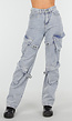 Lichtblauwe Cargo Jeans met Zakken, Lussen en Washed Look