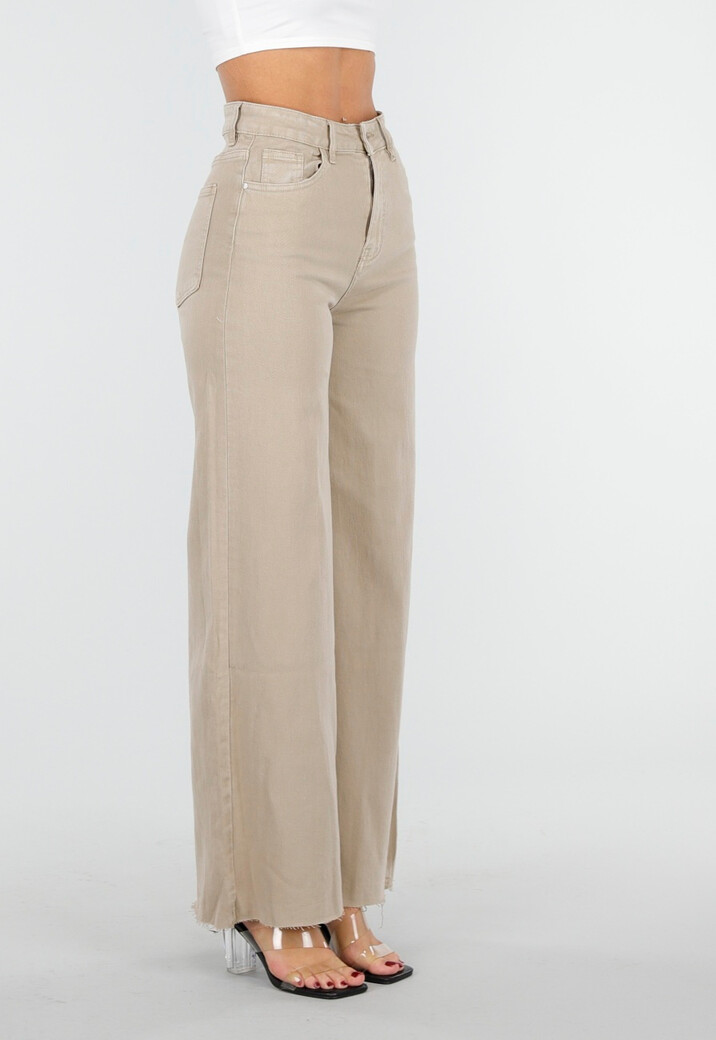 Beige Jeans met Wijde Pijpen