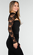 Zwarte Top met Kant, Stretch en Cut-Out Detail