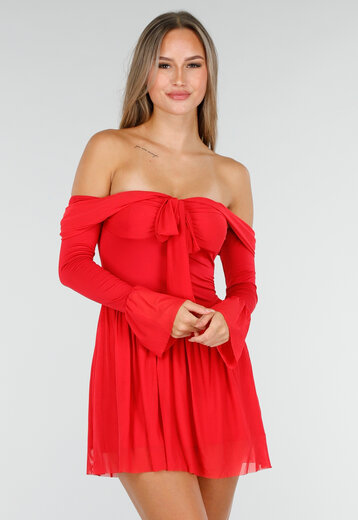 Off Shoulder Mini Jurk in Rood