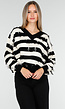 Gestreepte Trui met V-Hals en Rafel Details