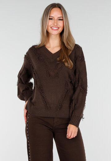 Bruine Gebreide Stretch Trui