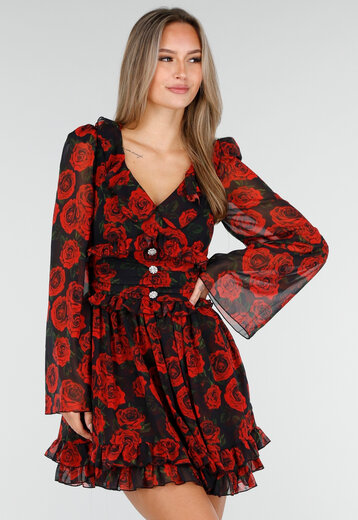 Mini Jurk met Rode Rozenprint