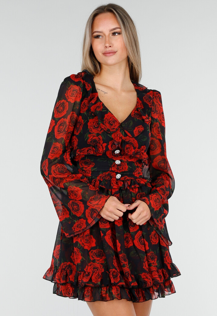Mini Jurk met Lange Mouwen en Bloemenprint