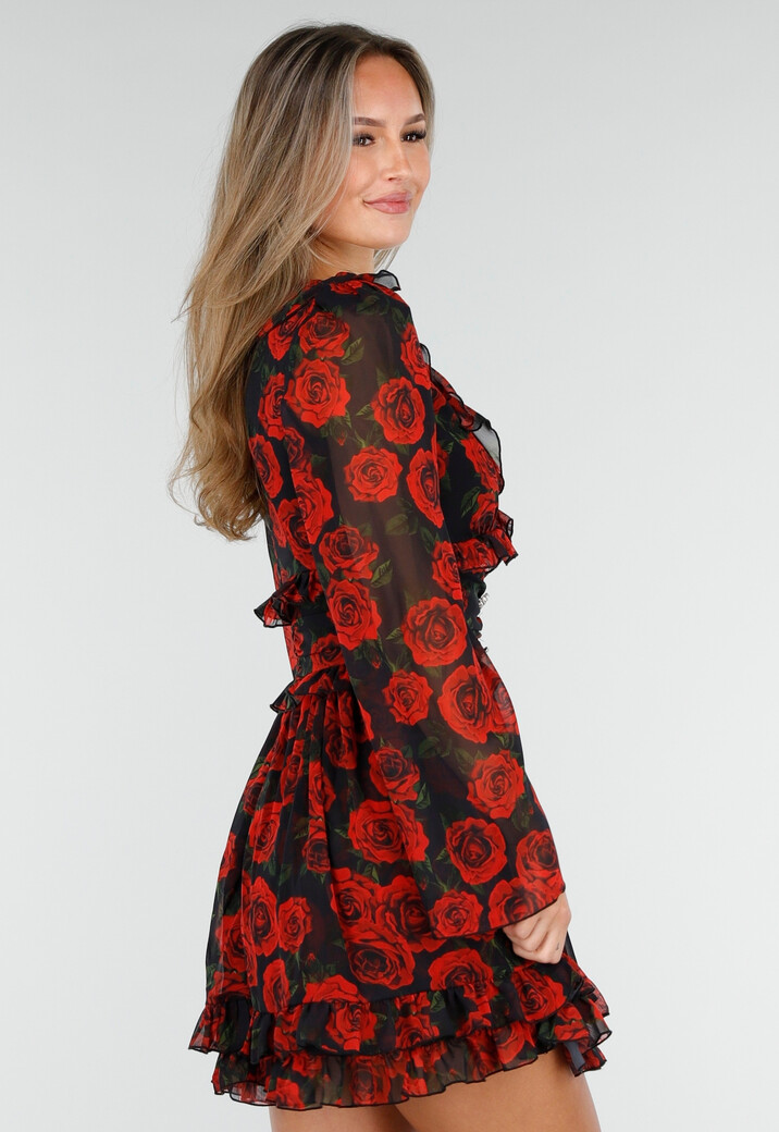 Mini Jurk met Lange Mouwen en Bloemenprint