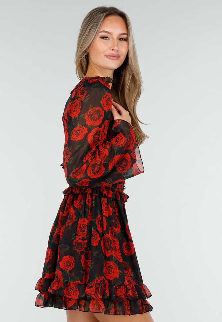 Mini Jurk met Lange Mouwen en Bloemenprint