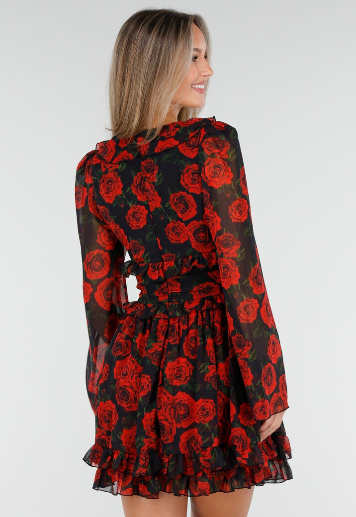 Mini Jurk met Lange Mouwen en Bloemenprint